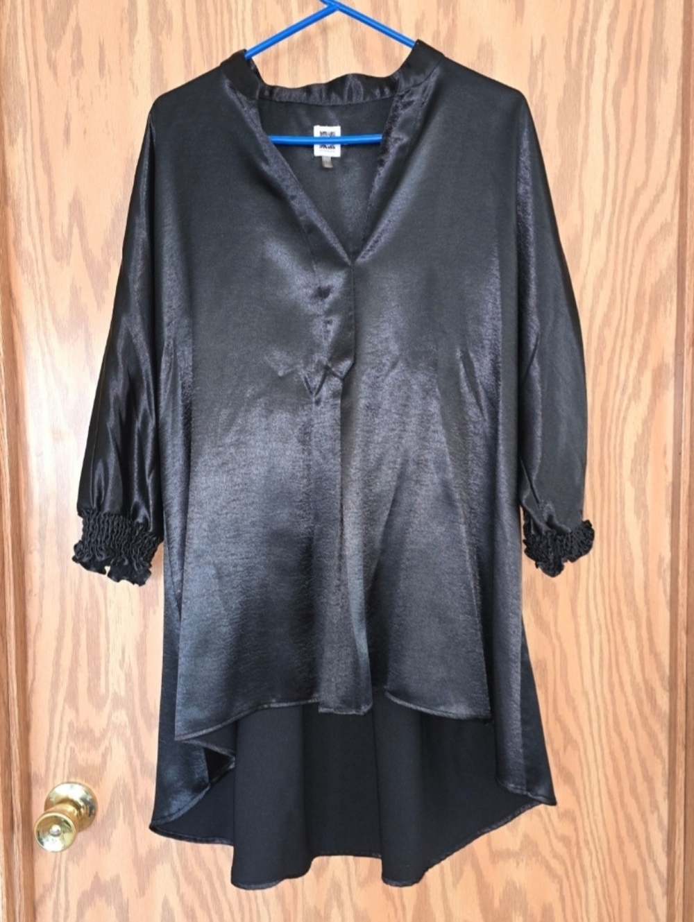 Anne Klein Black Satin Tunic Blouse